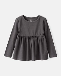 Toddler Girl 2-Piece Black Peplum Top & Cotton Flare Leggings Set - Black/Grey
