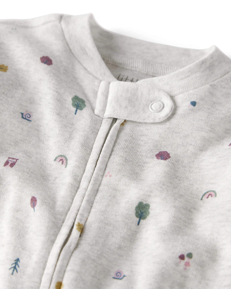 Baby Girl Organic Cotton Sleep & Play Pajamas in Nature Icon Print