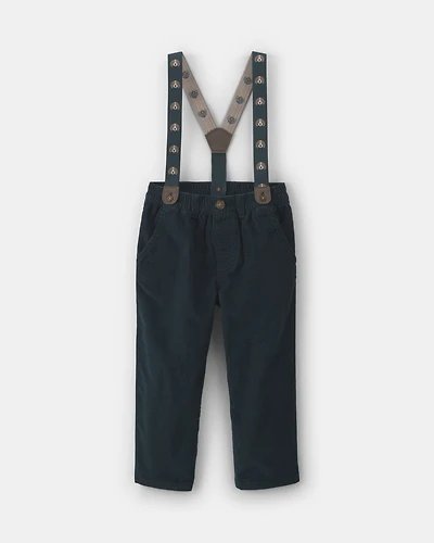 Toddler Boy Corduroy Suspender Pants - Navy Blue