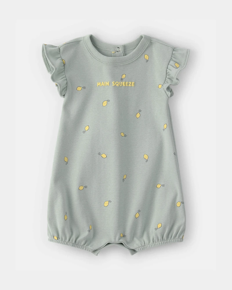 Baby Girl 'Main Squeeze' Lemon Short-Sleeve Romper - Green