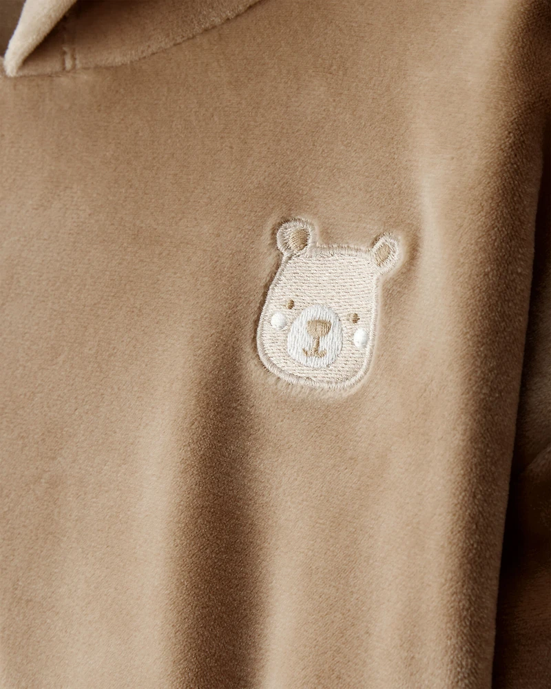 Toddler Girl Bear Velour Hoodie & Pant Set - Brown