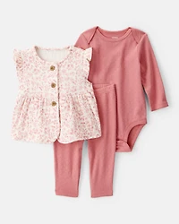 Baby 3-Piece Floral Little Vest Set - Pink