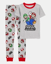 Boys Super Mario Snug Fit Cotton 2-Piece Pajamas - Heather