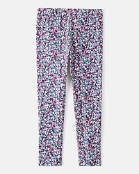 Girls Floral Cotton Pull-On Stretch Leggings - Purple