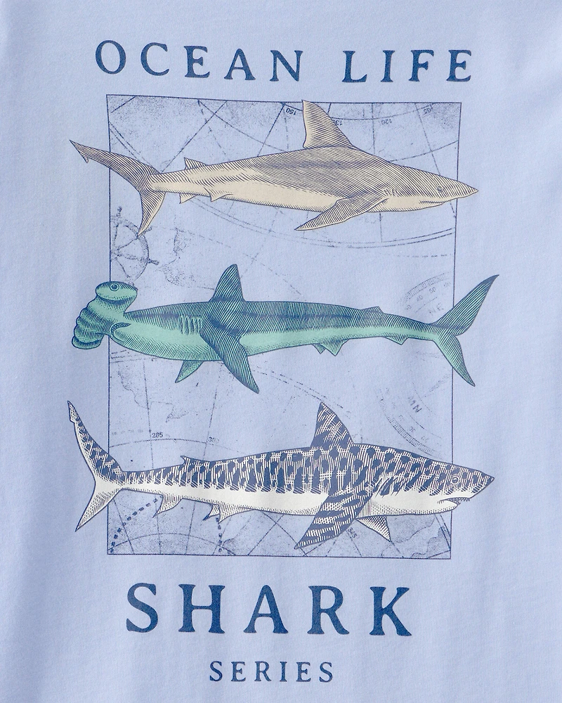Boys Shark Ocean Life Graphic Tee - Blue