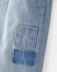 Toddler Girl Denim Patch Overalls - Light Wash