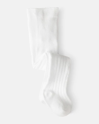 Baby Girl Rib Tights - White