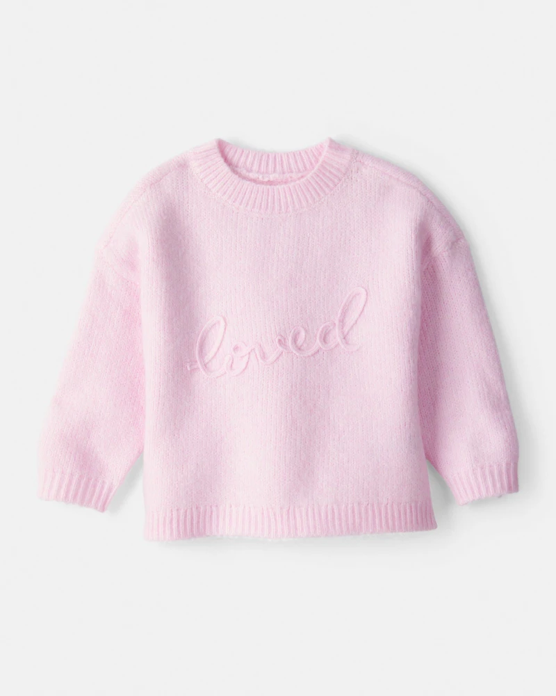 Baby Girl Embroidered Loved Long-Sleeve Sweater - Pink