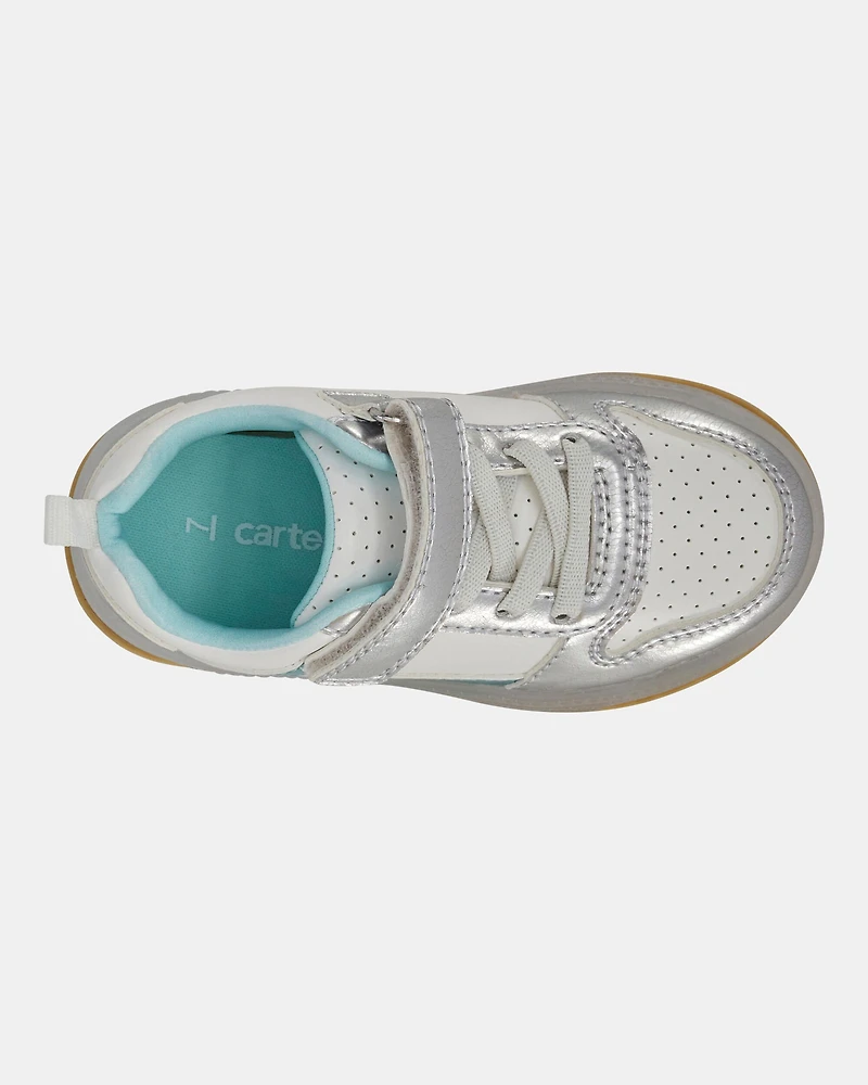 Toddler Light Up Metallic Sneakers - Silver/Aqua