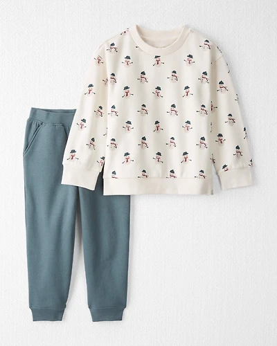 Toddler Boy 2-Piece Holiday Fleece Set Made with Organic Cotton in Snowman Print