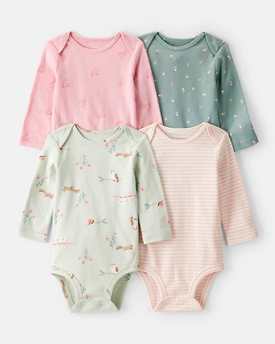 Baby Girl 4-Pack Owl Print Cotton Long-Sleeve Multipack Bodysuits - Multi