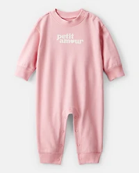 Baby Girl Petit Amour' Cotton Long-Sleeve Jumpsuit - Pink