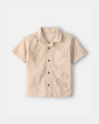 Toddler Boy Toucan Embroidered Short-Sleeve Button-Down Shirt - Khaki