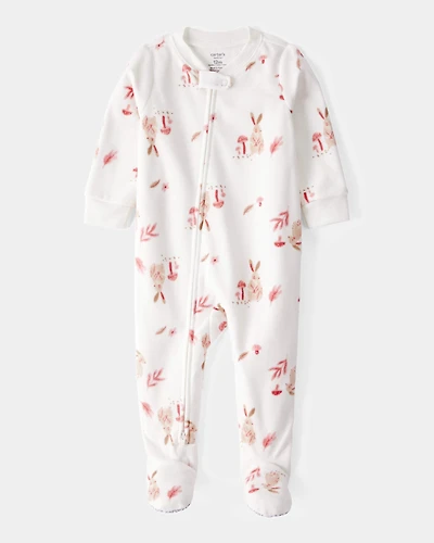 Toddler Girl 1-Piece Bunny Fleece Footie Pajamas - Ivory