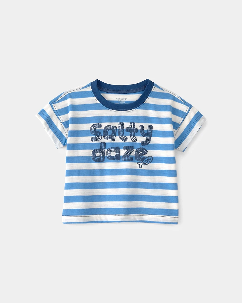 Baby Boy 2-Piece 'Salty Daze' Striped Graphic Tee & Shorts Set - Blue/White/Red