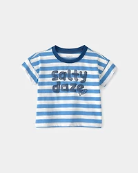 Baby Boy 2-Piece 'Salty Daze' Striped Graphic Tee & Shorts Set - Blue/White/Red