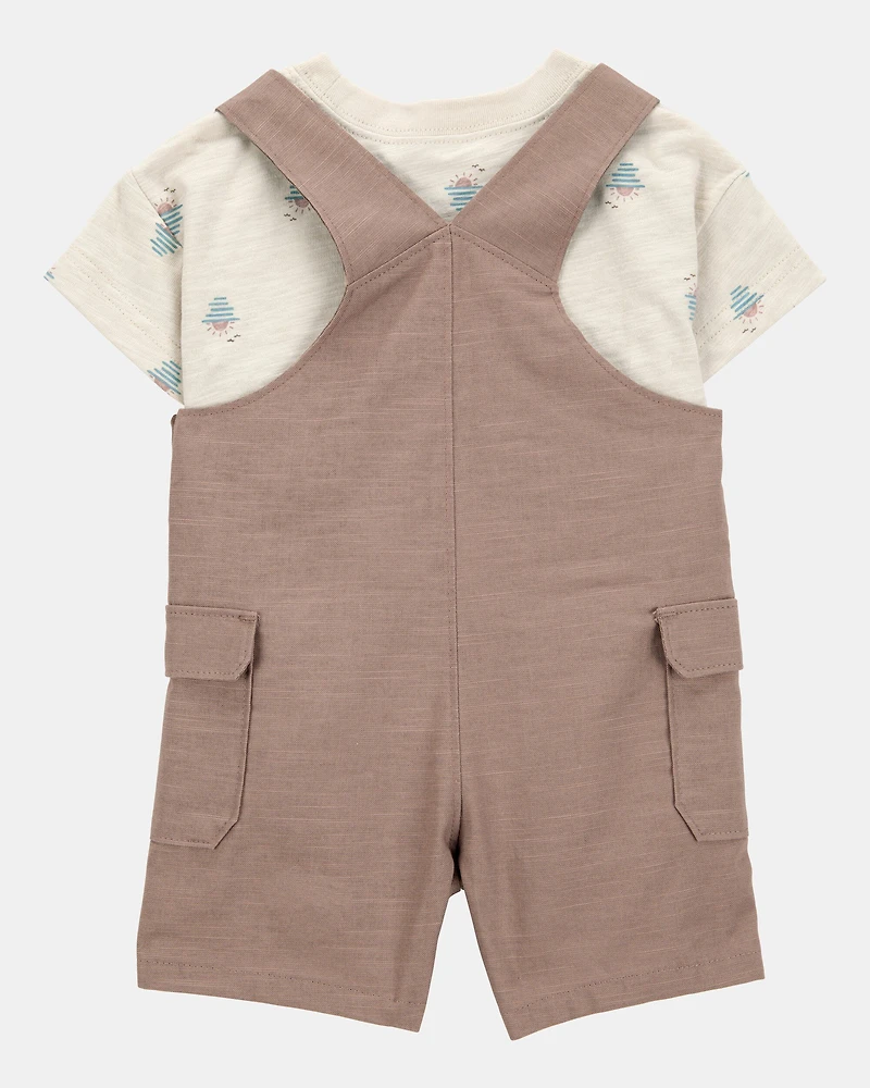 Baby Boy 2-Piece Sunset Tee & Shortall Set - Brown