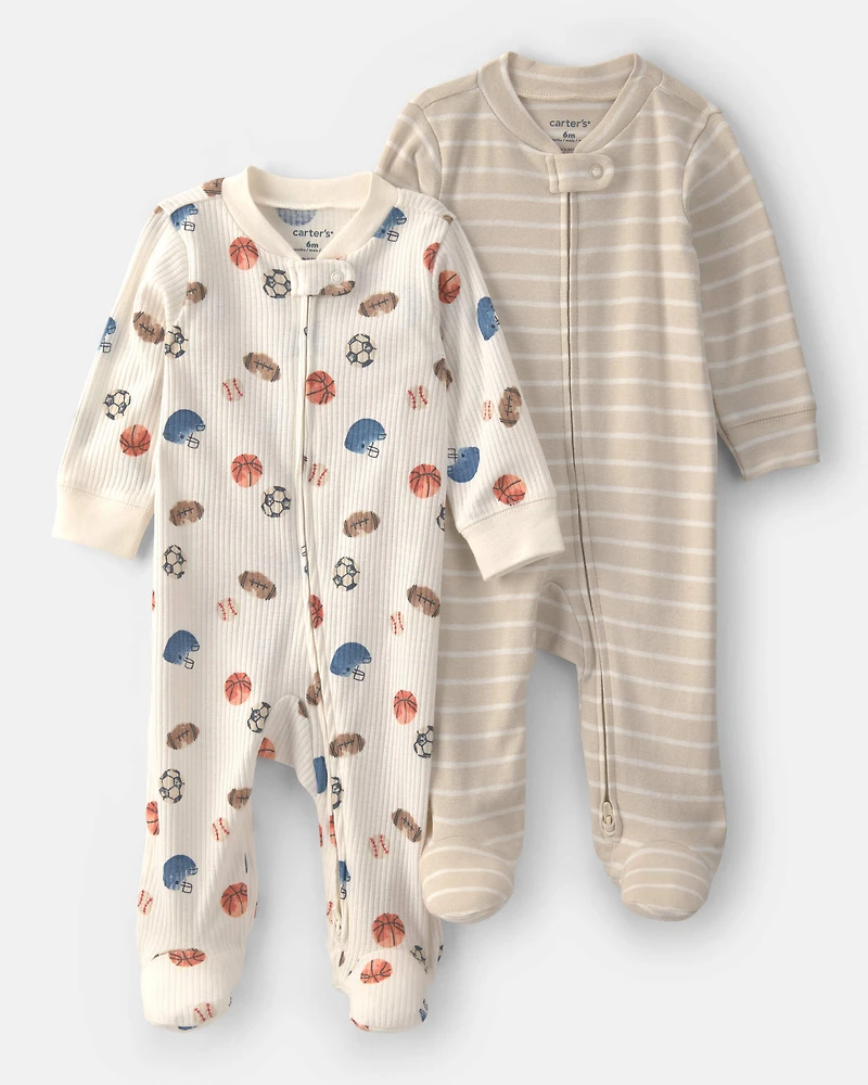 Baby Boy 2-Pack Sports Sleep & Play Pajamas - Ivory/Tan