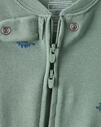 Baby Boy Dinosaur Print 100% Cotton Long-Sleeve 2-Way Zip 1-Piece Pajamas - Green