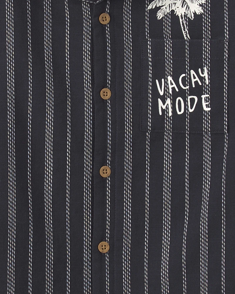 Boys Striped Short-Sleeve Button-Down Shirt - Black
