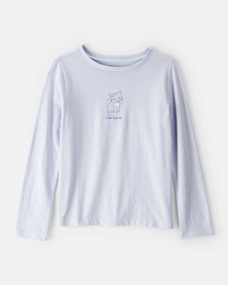 Girls Cat Long-Sleeve Graphic Tee - Blue