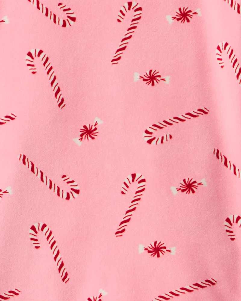 Kid Peppermint Print DreamPlush Long-Sleeve Snug Fit 2-Piece Pajamas - Pink