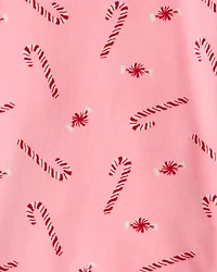 Kid Peppermint Print DreamPlush Long-Sleeve Snug Fit 2-Piece Pajamas - Pink