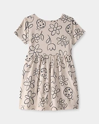 Toddler Girl Floral Ladybug Short-Sleeve Dress - Brown