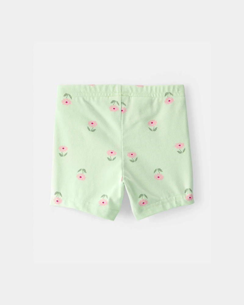Baby Girl Floral Bike Shorts - Green