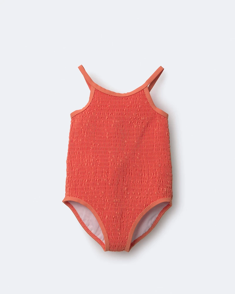 Toddler Girl Smocked One-Piece Swimsuit - Orange