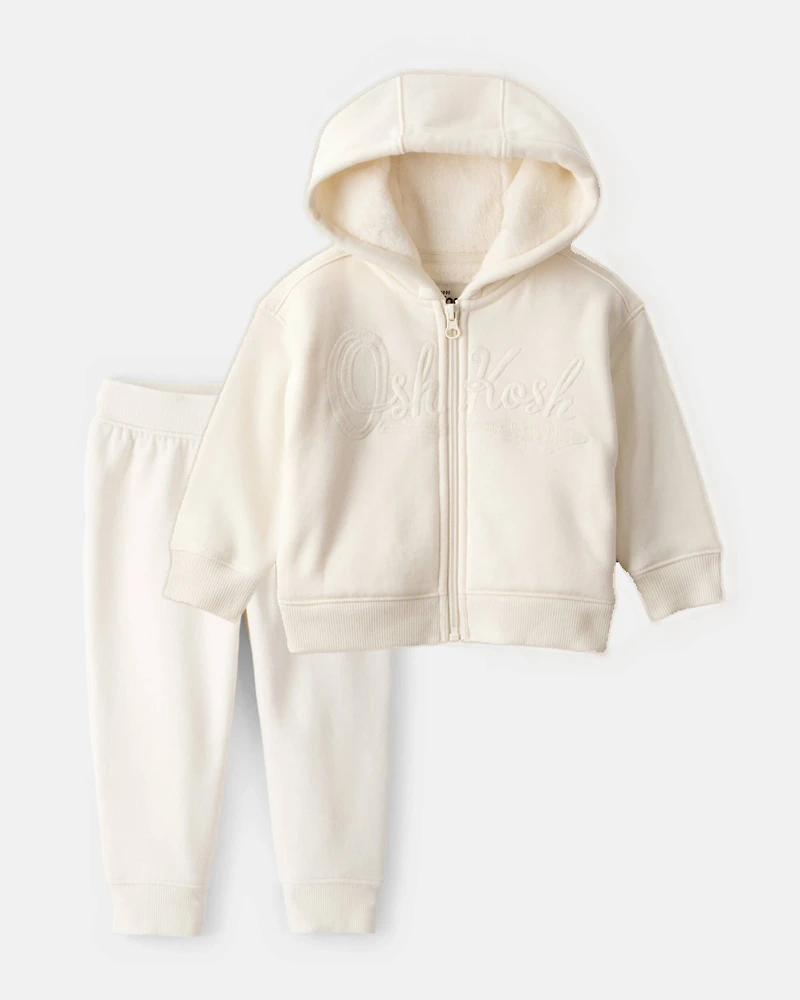 Toddler Girl 2-Piece Hooded Zip-Up Jacket & Joggers Set - Cream