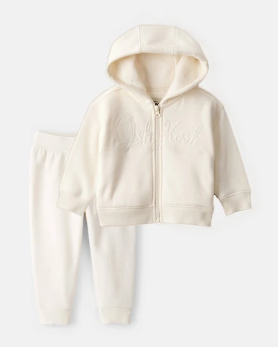 Toddler Girl 2-Piece Hooded Zip-Up Jacket & Joggers Set - Cream