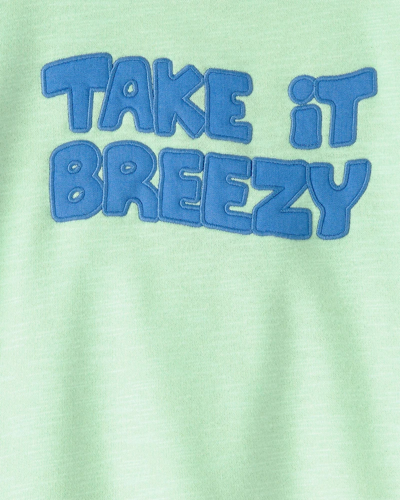 Toddler Boy 2-Piece 'Take It Breezy' French Terry Pullover Sweatshirt & Striped Joggers Set - Green/Blue