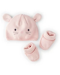 Baby 2-Pack Bunny Crochet Booties and Hat - Pink
