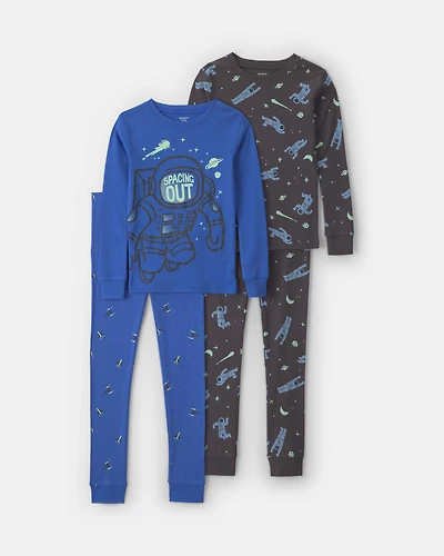 Boys 4-Piece Astronaut 100% Cotton Snug Fit Pajama Set - Blue