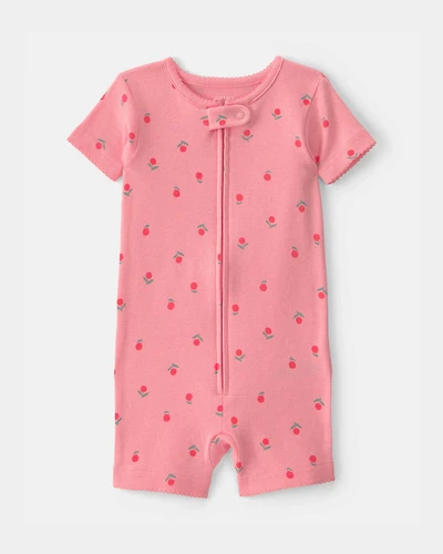 Toddler Girl Floral 100% Cotton 1-Piece Romper Pajama - Pink