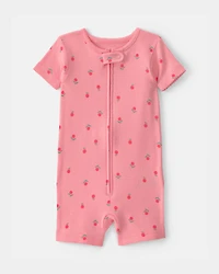 Toddler Girl Floral 100% Cotton 1-Piece Romper Pajama - Pink
