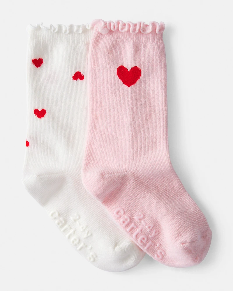 Toddler Girl Heart Crew Socks - Pink/White