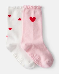 Toddler Girl Heart Crew Socks - Pink/White