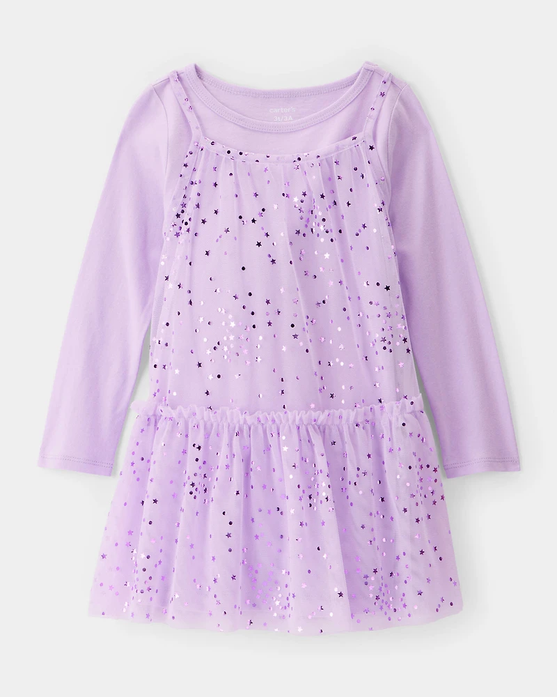 Toddler Girl Star Princess Tulle Dress - Purple