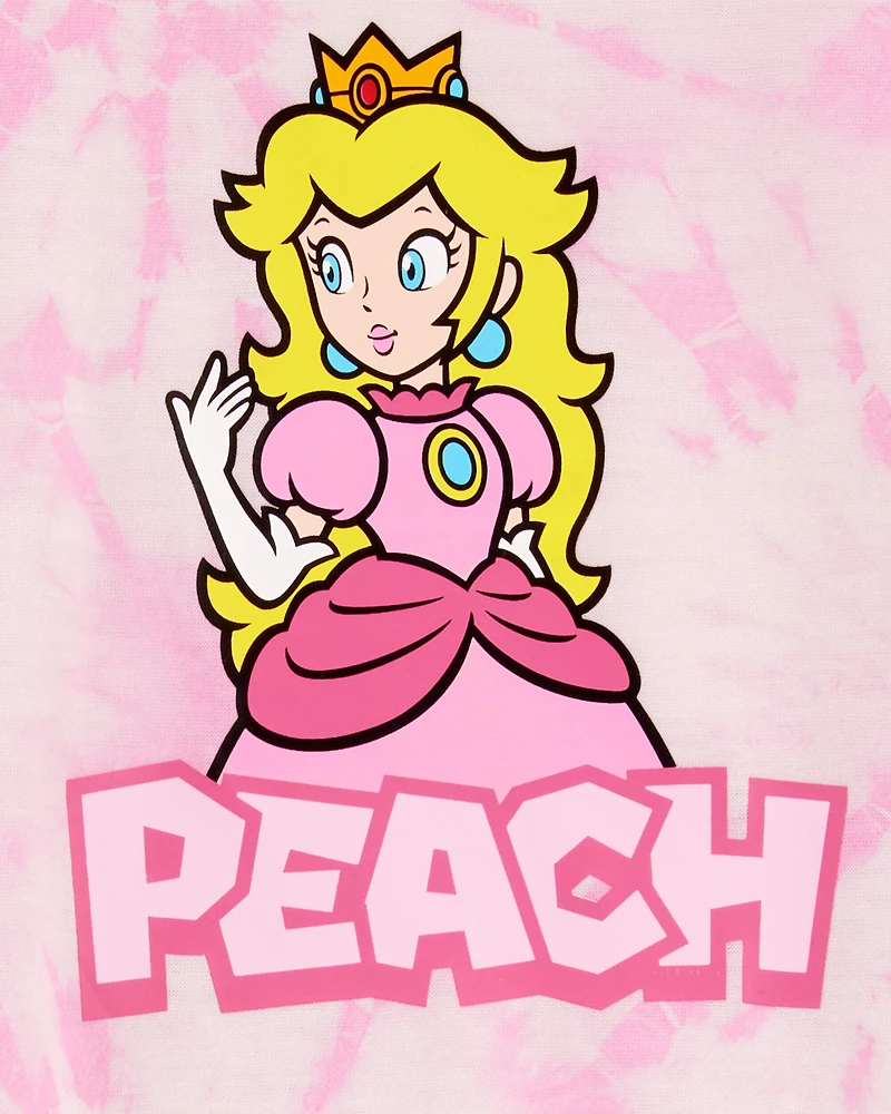 Kid Super Mario Bros™ Princess Peach Print Loose Fit 2-Piece Pajamas - Pink