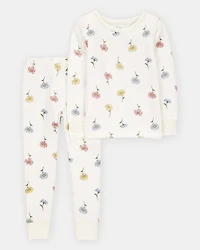Toddler Girl Floral Print PurelySoft 2-Piece Pajamas - Ivory
