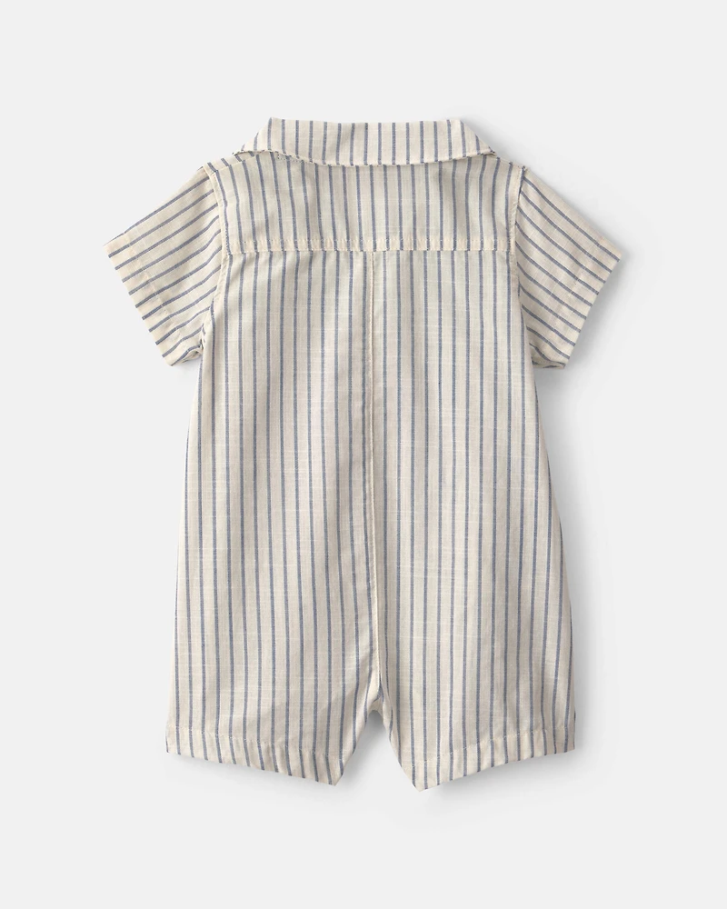 Baby Boy Sailor Stripe Romper - Cream/Blue