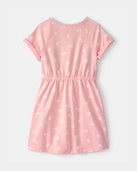 Girls Floral French Terry Dress - Pink