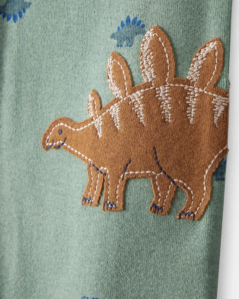 Baby Boy Dinosaur Print 100% Cotton Long-Sleeve 2-Way Zip 1-Piece Pajamas - Green