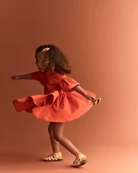 Toddler Girl Ruffle Collar Flowy Dress - Orange