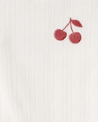 Girls 2-Piece Cherry Embroidered Top & Pleated Skort Set - Ivory/Navy