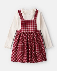 Toddler Girl 2-Piece PlaidCotton Long-Sleeve Dress Set - Red