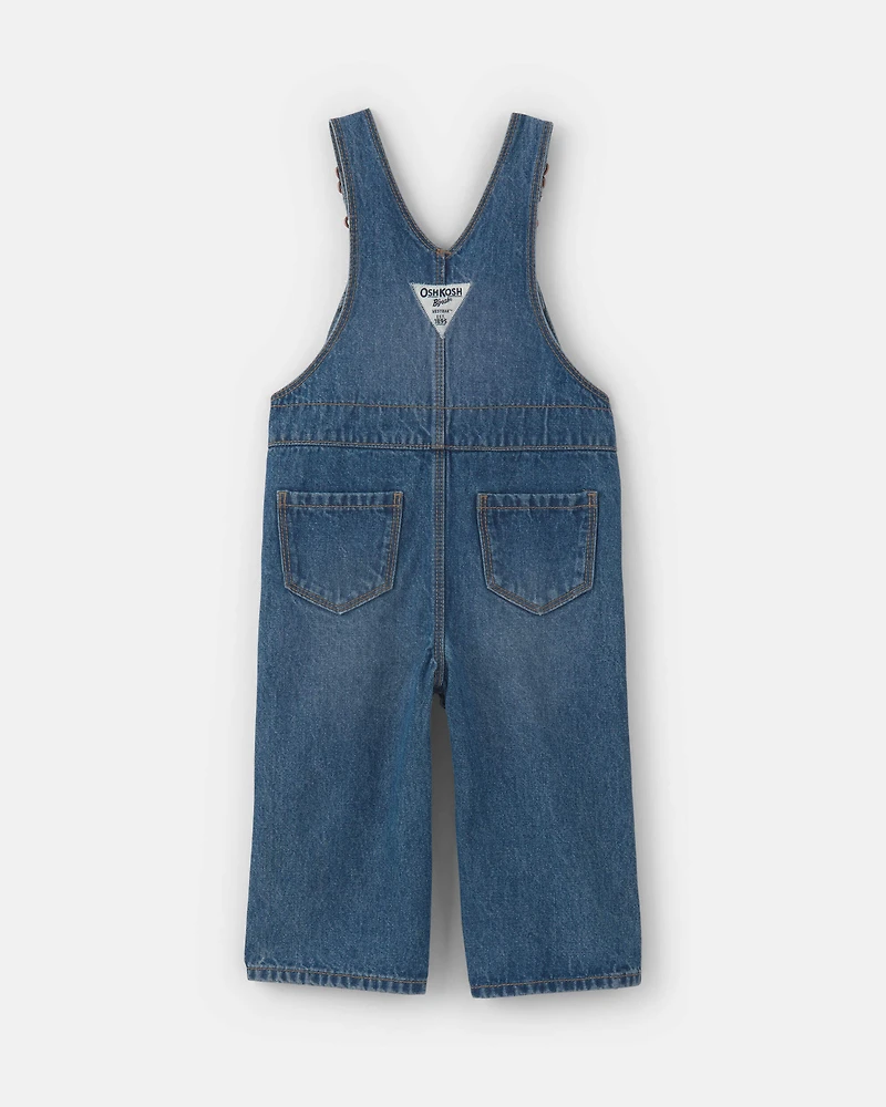 Baby Girl Wide-Leg Overalls - Medium Wash