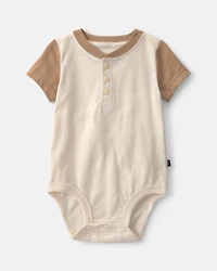 Baby Boy Henley Short-Sleeve Bodysuit - Cream/Brown
